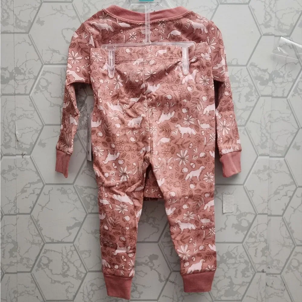 Nwt Wonder Nation Baby Girl's 100% Cotton Pink Fox Pajama Set,  Size 12 months